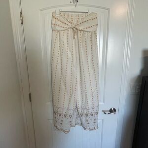 Anthropologie yellow And white eyelet strapless jumpsuit size 6